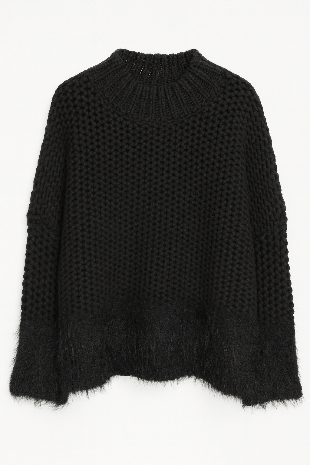 Fluffy Oversize-Strickpullover – Schwarz
