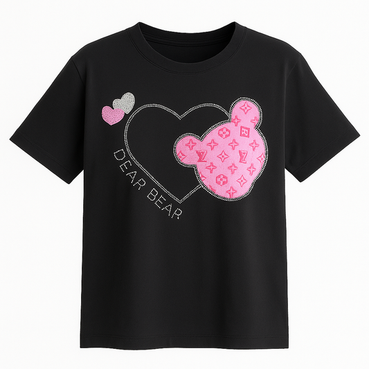 T-Shirt Dear Bear in Schwarz mit pinkem Bär