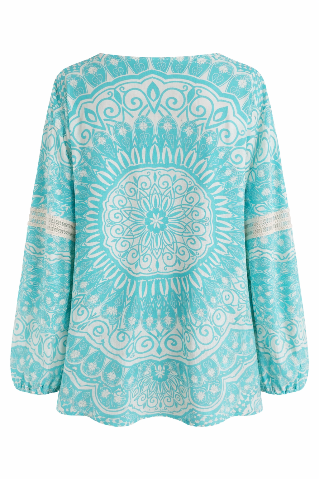 Hippie Hippie Damen Bluse Tunika mit Mandala-Print – Türkis, Baumwolle & Viskose