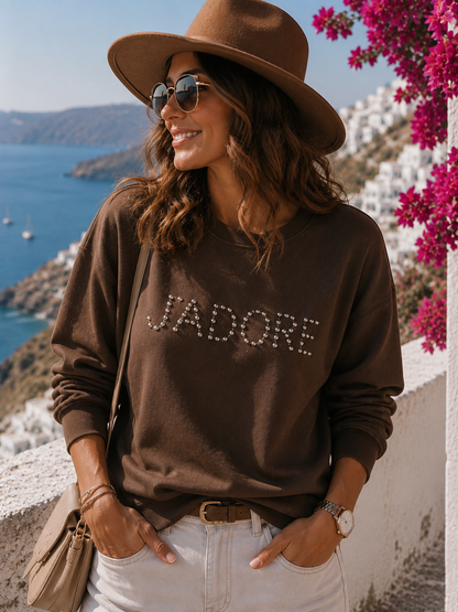 ✨ Women's Sweatshirt "J'Adore" - Rhinestone Statement Sweatshirt | 4 Colors | 38–42