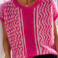 Yippie Hippie Damen Strickpullunder Pink mit Muster – Alpaka Mix Kurzarm