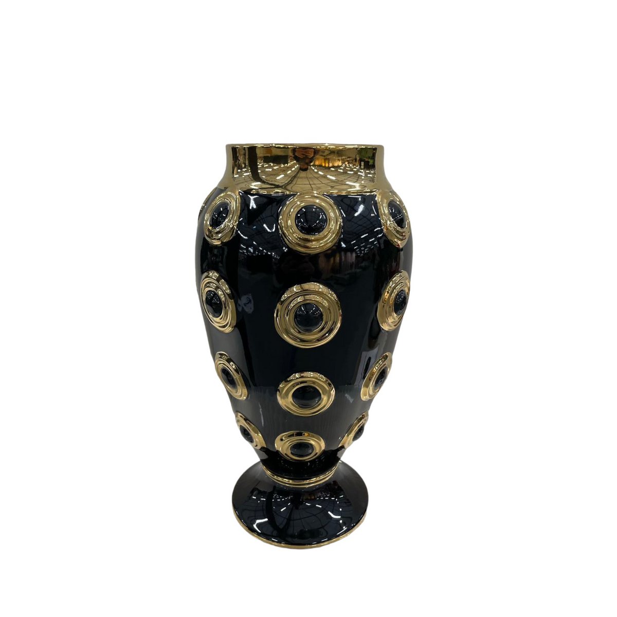 Goldene große Vase mit 4 Kreisen, H46 cm (CV11619-17zwart schwarz)