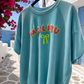 Women's Malibu Sweatshirt Turquoise - Short Sleeve Cotton Shirt with Neon Print | Summer Shirt 38–42 🌴💙☀️