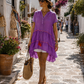Damentunika Baumwolle (36–46) – Boho Strandkleid Lila | Sommer & Urlaub Look
