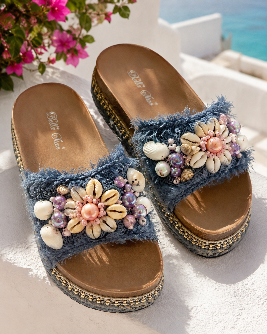 Ibiza Ocean Glam Sandalen – Muschel & Perlen Plateau Slipper der letzte in 39!!