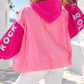 Damen Oversize Sweatshirt mit Strickkapuze und Rock'n'Roll Schriftzug – Pink Gr 38-44