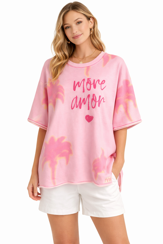 Yippie Hippie Oversize Damen T-Shirt Pink mit Print – Casual Sommer Shirt