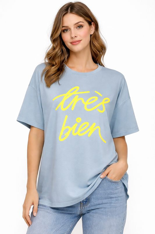 Oversize Damen T-Shirt „Très Bien“ – Kurzarm Sommer Shirt Größe 38-44