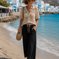 Palazzo Hose Schwarz Gold – 100% Viskose | Weite Sommerhose mit Gold-Details | 38–42