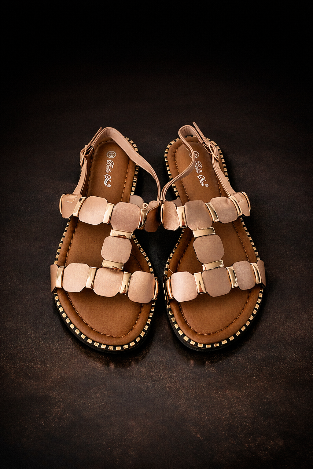 Damen Sandale Rose Gold mit Metallelementen-Sommerschuhe 2026