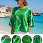 Yippie Hippie Damen Oversize T-Shirt Grün – Lässige Kastenform mit Allover-Print