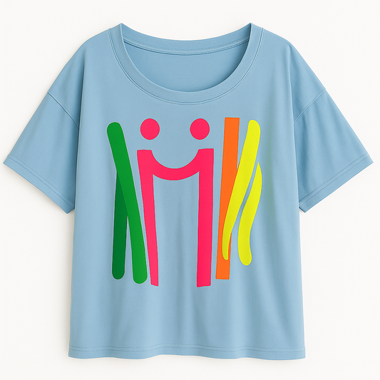 Curvy Oversize T-Shirt Smile Hellblau bis 48/50 tragbar