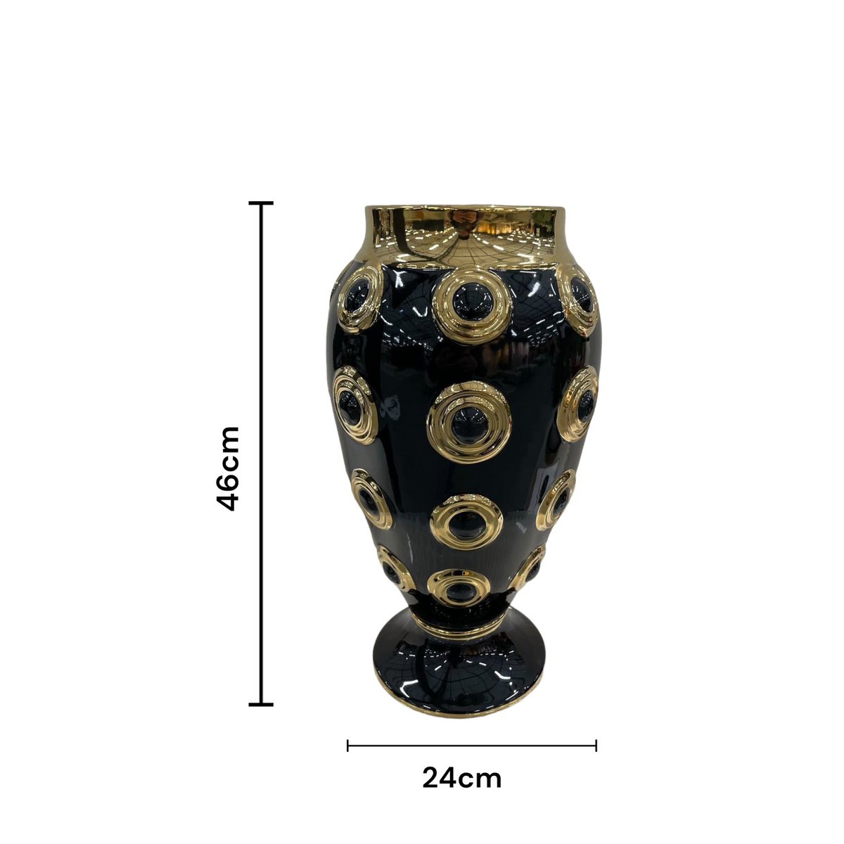 Goldene große Vase mit 4 Kreisen, H46 cm (CV11619-17zwart schwarz)