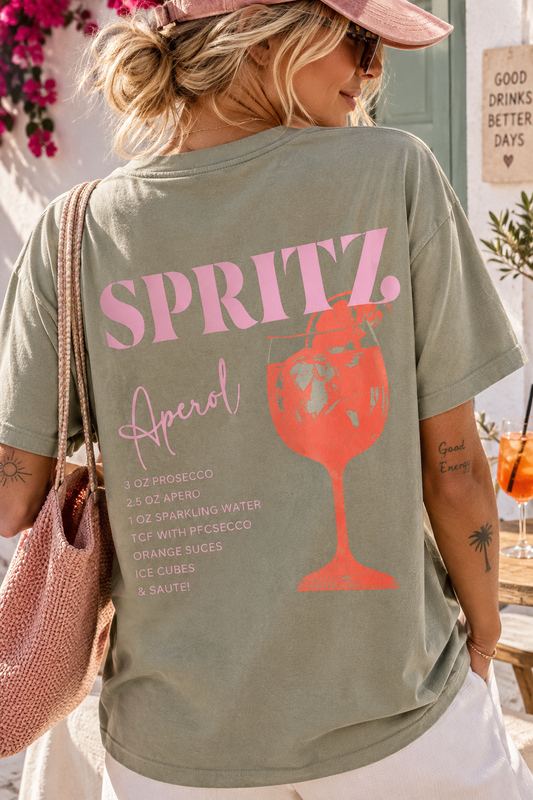 Aperol Spritz Shirt Salbei | Oversize T-Shirt Damen 38–42 | Ibiza & Mykonos Style