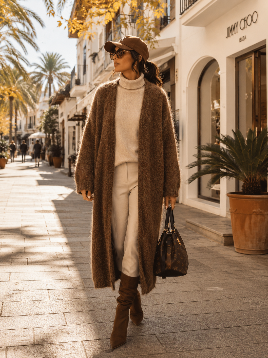 Damen Long Cardigan Braun offen Oversize Mantel 38–42