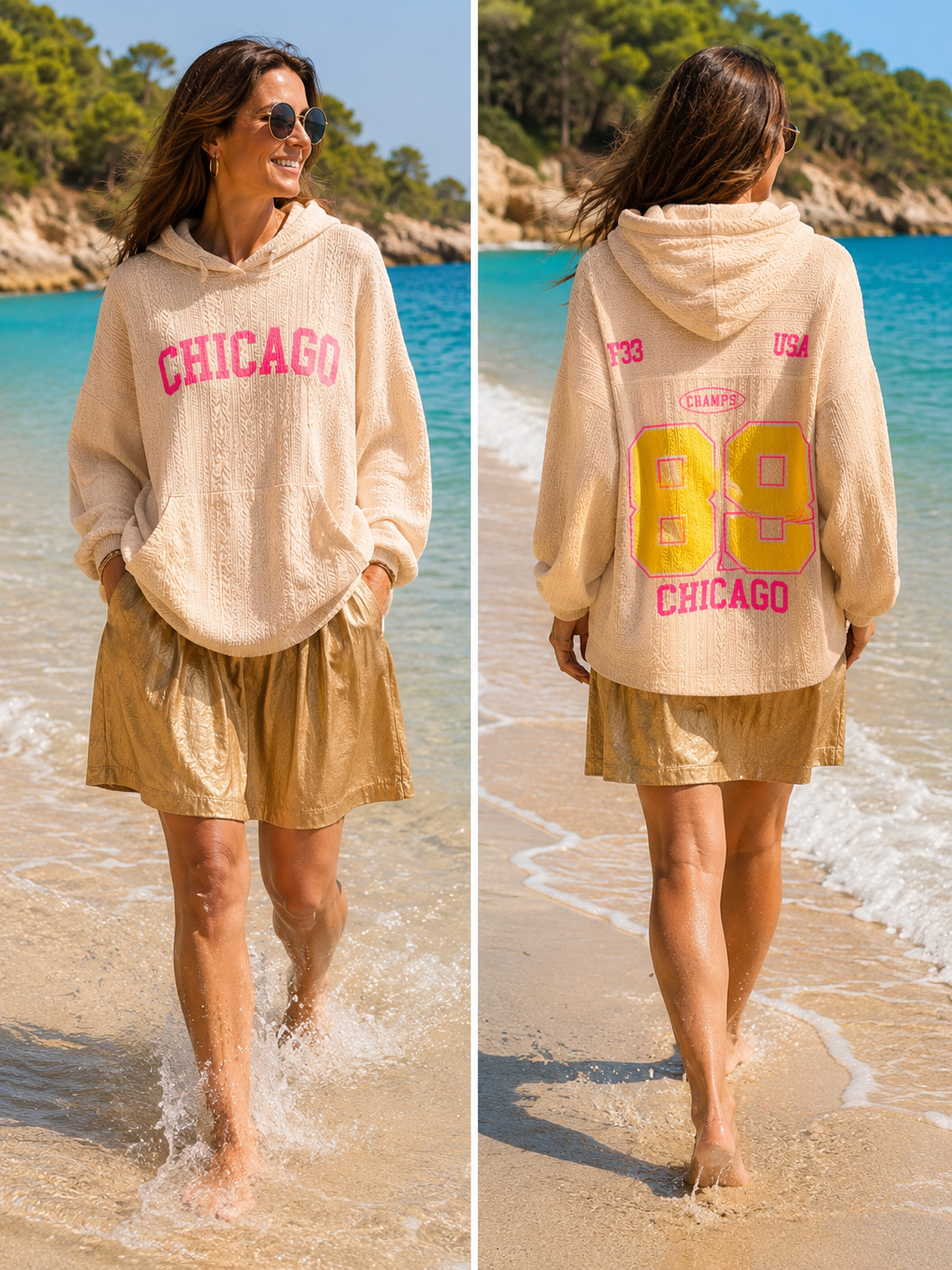 Oversize Hoodie "Chicago 82" - Neon Statement Hoodie with Hood & Texture 38-44