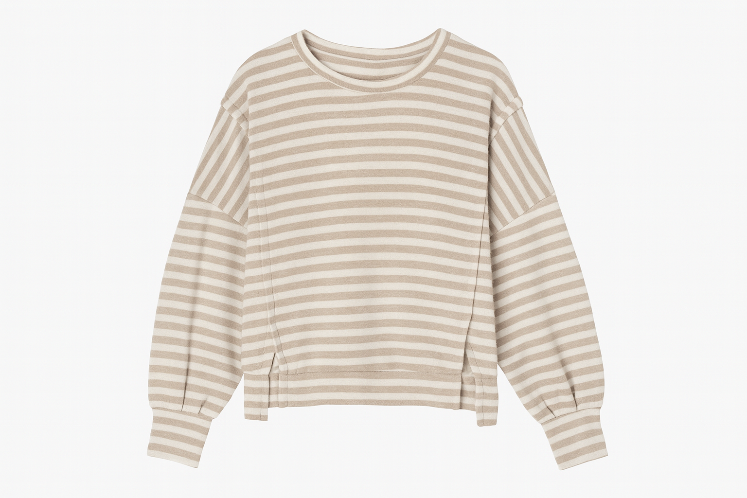 Gestreifter Baumwollpullover in Wollweiß-Beige 🤍