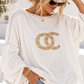 Damen Sweatshirt Weiß mit Goldverzierung und Strasssteinen, 100 % Viskose, Größe 36–40