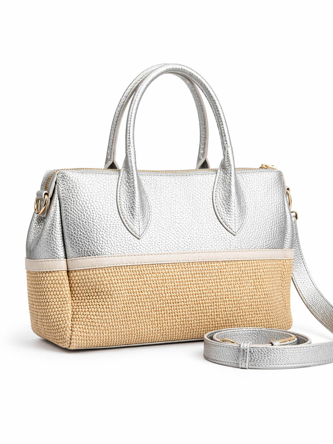 Damen Shopper Handtasche Silber – Große Umhängetasche mit abnehmbarem Schulterriemen