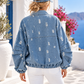 Damen Oversize Jeansjacke Blau mit Cut-Outs und Reißverschluss – 100 % Baumwolle – Größe 38–42