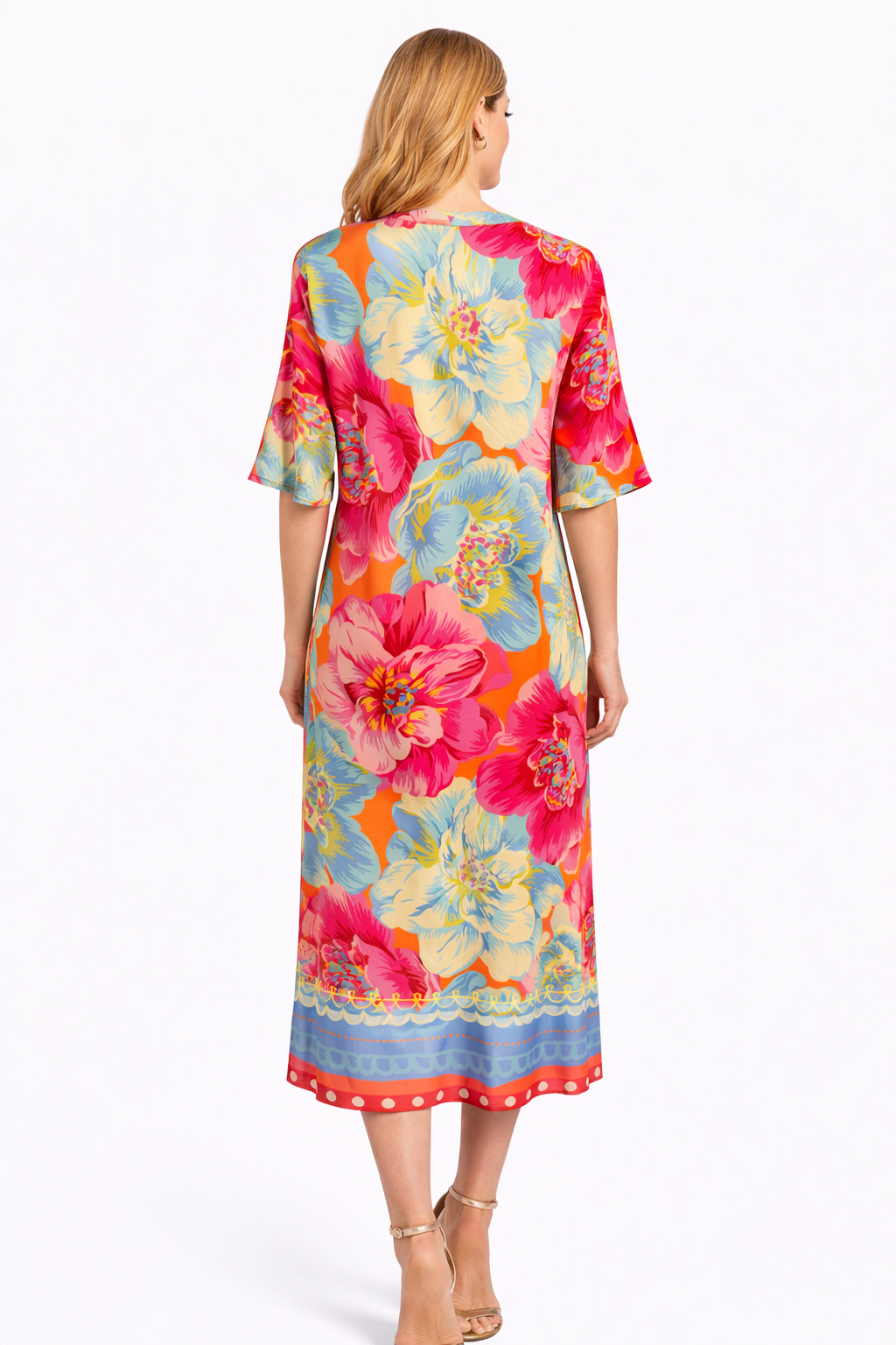 Yippie Hippie Sommerkleid Damen – Maxikleid aus Viskose mit Blumenprint