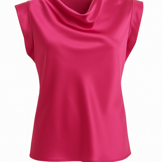 Satin-Top in Pink mit Wasserfallausschnitt – Elegantes Blusentop | Größe 36–40