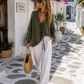 Mohair Cardigan Oliv mit Leo-Herzen – Strickjacke zum Binden | 40–44+
