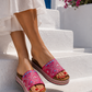 Ibiza Fuchsia Glam Platform Sandals - Ethnic Boho Slippers with Comfortable Footbed