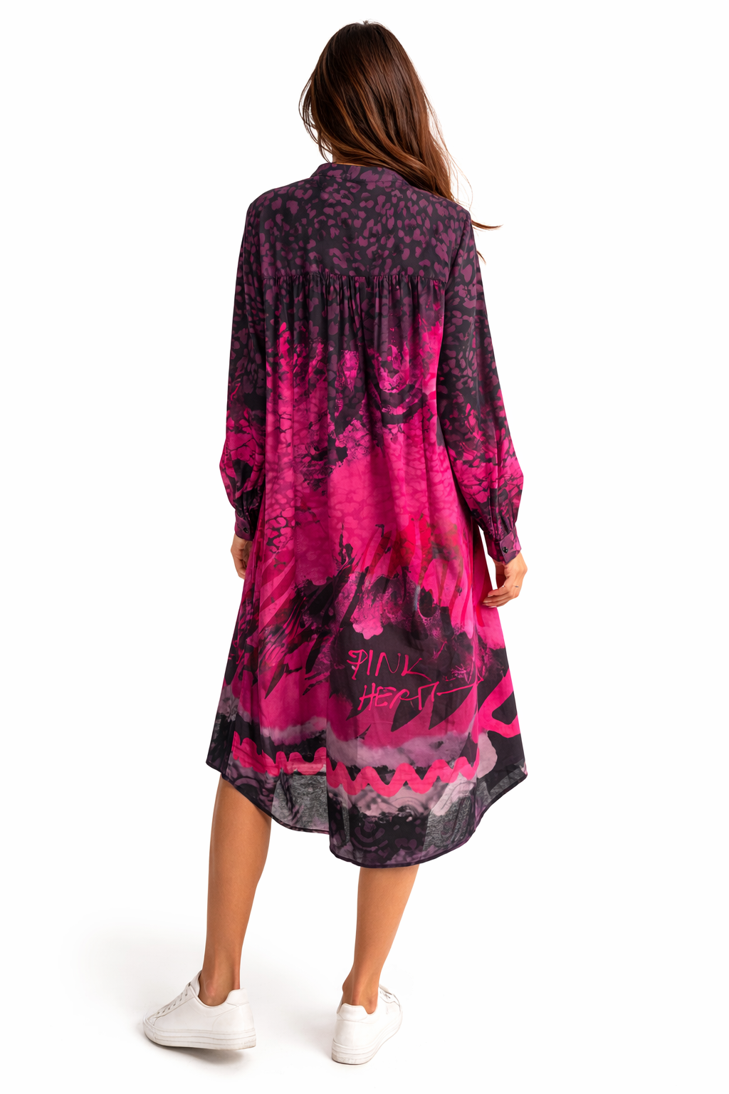 Yippie Hippie Damen Maxikleid – Pinkes Kleid mit Leopardenmuster & Seitentaschen aus 100% Viskose