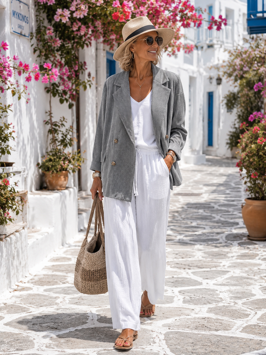 Yippie Hippie Oversize Blazer Grau | Glitzer Cordoptik Damen Blazer mit Elasthan