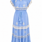 Schulterfreies Boho Maxikleid Damen (38–42) – Himmblaues Sommerkleid aus Viskose