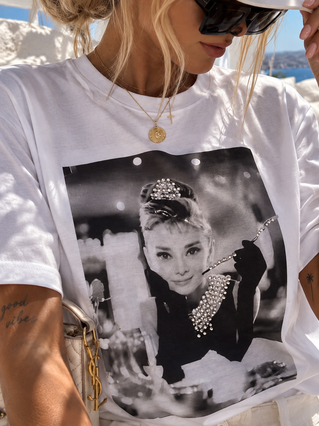 Damen T-Shirt Baumwollshirt in weiss mit Motiv "Classic Star" 38-42