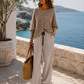 Luxus Jogger Hose mit Strass-Tiger | Beige Taupe | Stretch & Komfort | 38–42