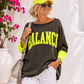 Damen Oversize-Pullover BALANCE Schokolade/Neonpink oder Oliv/Neongelb – Baumwollmix, Größe 42–46