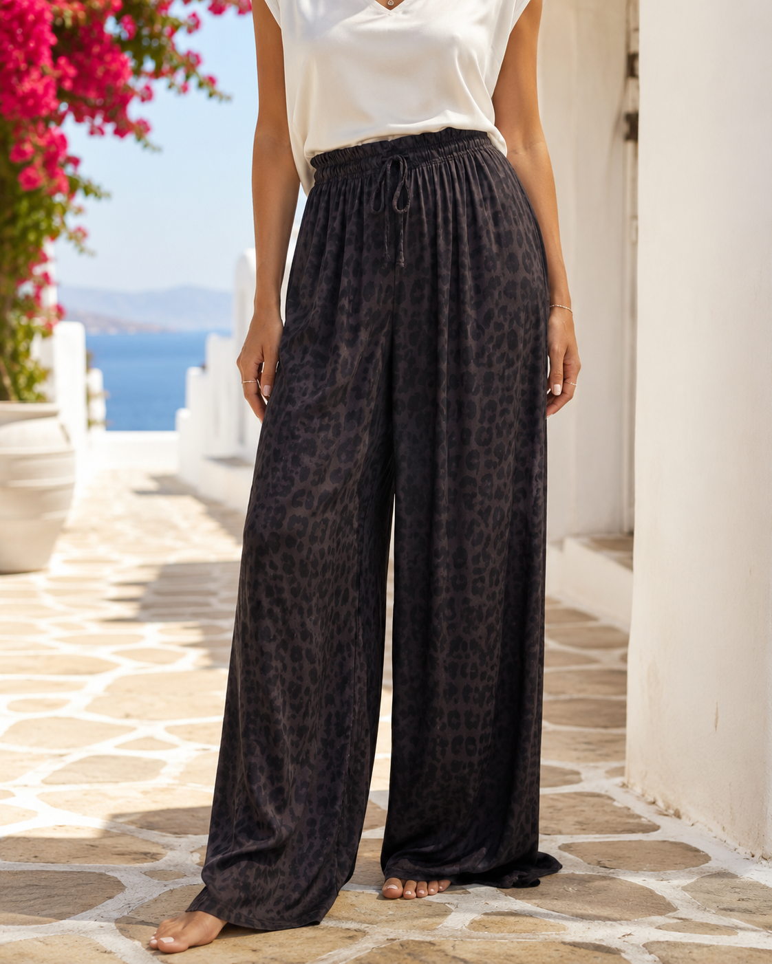 Leo Palazzo Trousers for Women - Viscose Silk | Wide Summer Trousers with Pockets 38-44