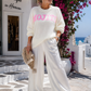 Damen Strickpullover MOJITO Weiß mit pinkem Schriftzug Oversize Viskosemix One Size 36–42