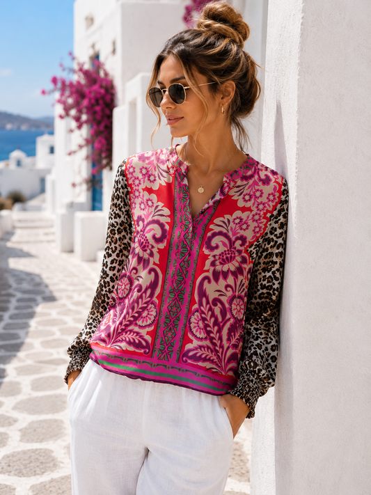 Yippie Hippie Bluse Pink Leo | Boho Designer Bluse Damen | Boutique in Heaven