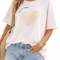 Yippie Hippie Damen T-Shirt Weiß – Frottee Shirt mit Herz, locker geschnitten