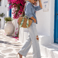 Damen Strohtasche Boho – Schultertasche & Crossbody mit Tuch | Sommer Tasche Urlaub