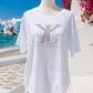Curvy T-Shirt Damen Weiß mit Glitzersteinen – Baumwollshirt Gold-Look 38–44 | Beige & Weiß