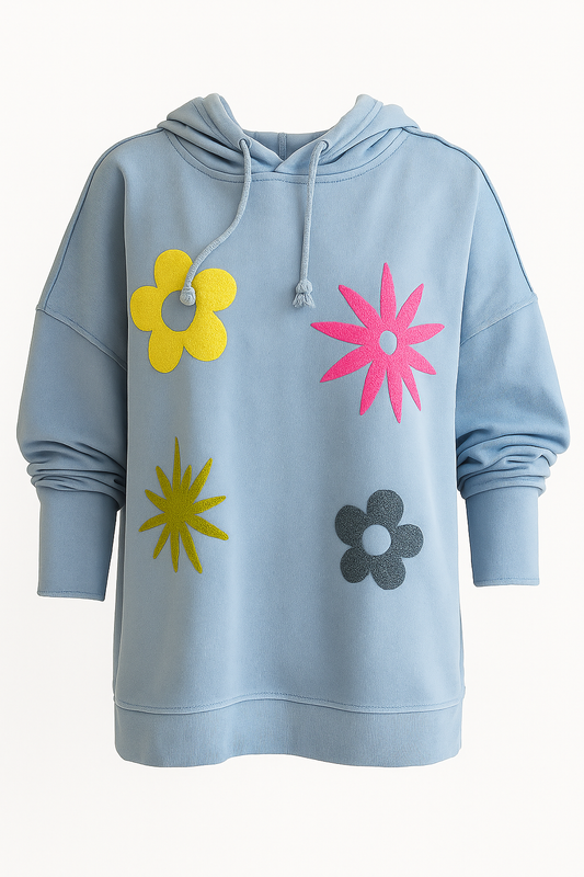 Zwillingsherz Hoodie Blumig Blau mit Kapuze