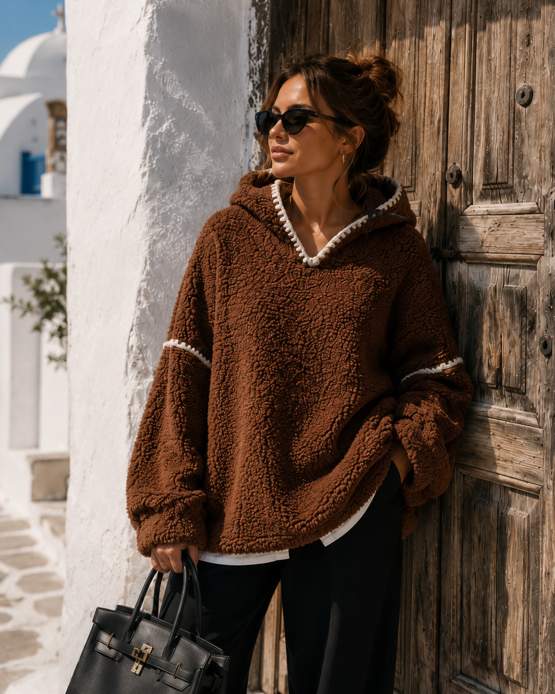 Women's Hooded Sweatshirt Teddy Fleece Look Various Colors (38-42)
