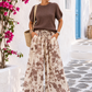 Damen Palazzo-Hose Beige Taupe gemustert – Oversize Größe 42–46 mit Gummibund und Seitentaschen
