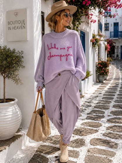 ✨ Wake Me Champagne – Oversized Knit Sweater in Pink & Lilac | Boxy Trendy Sweater (38–42+)