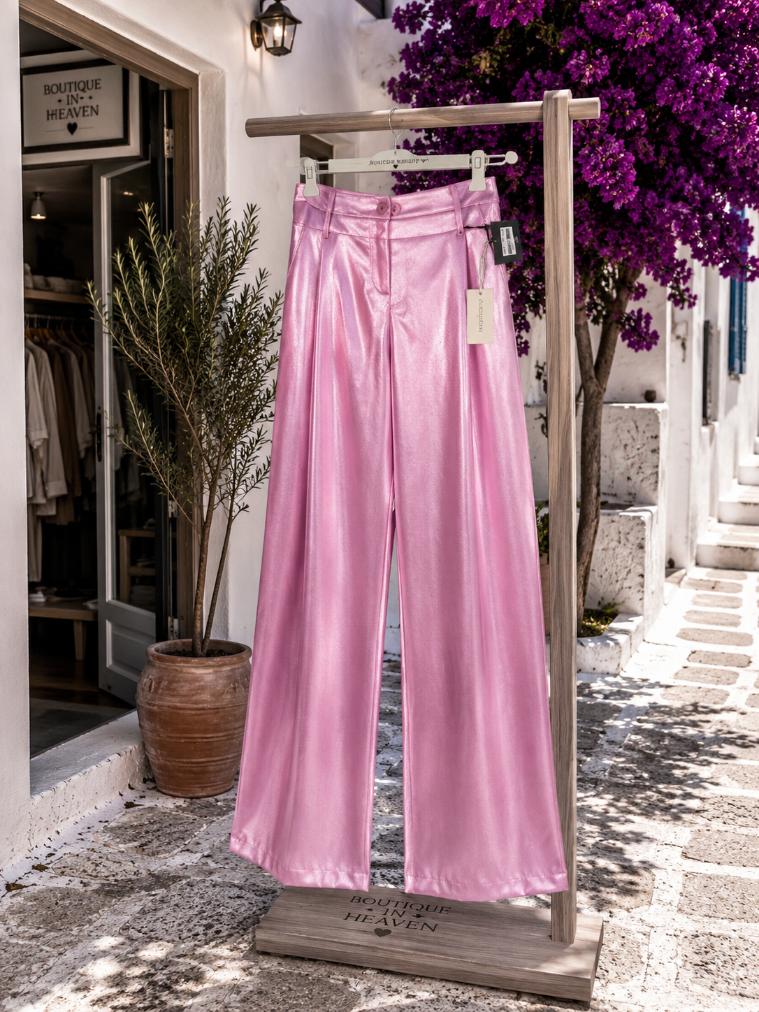 ✨ Metallic Palazzo Pants Pink for Women – Elegant Summer Trousers