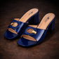 Damen Sandalen Blau mit Absatz & Gold-Detail – Elegante Sommerschuhe