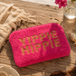 Pink Teddy Fur Cosmetic Bag "Yippie Hippie" - with Sequins | Zipper