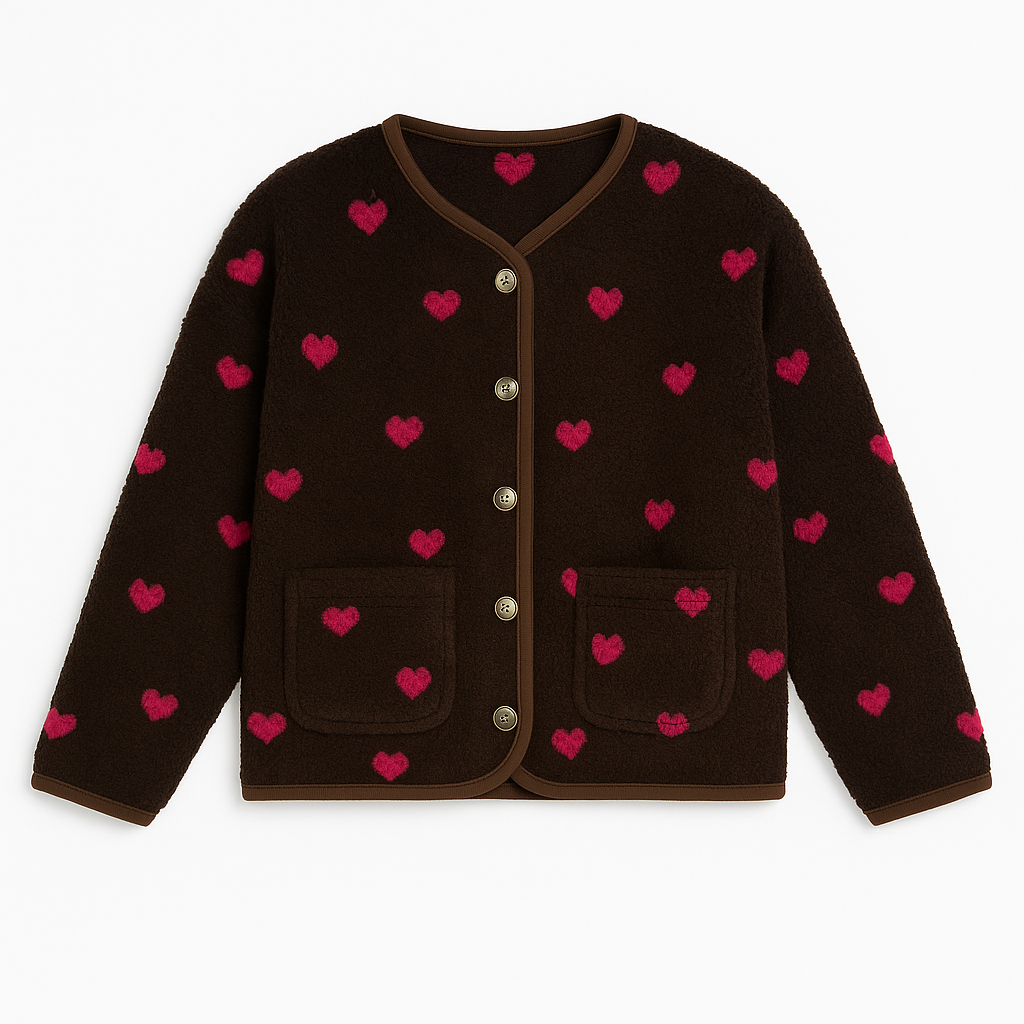 Kuschelig, süß & stylish – unsere Herzchen-Jacke in Schokobraun 🍫💗