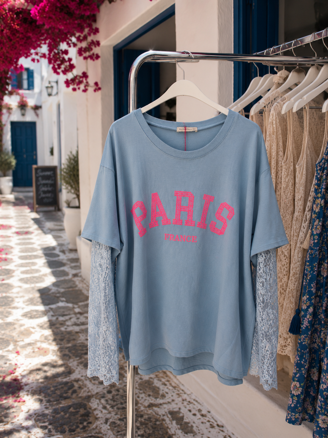 Paris Sweatshirt Women 100% Cotton | Neon Print | Lace Sleeves | Oversize 38–42 | 4 Colors