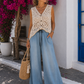 🌸 Ibiza Dreams Damen Häkelweste – Boho-Luxus mit Schmuckkette 38-42